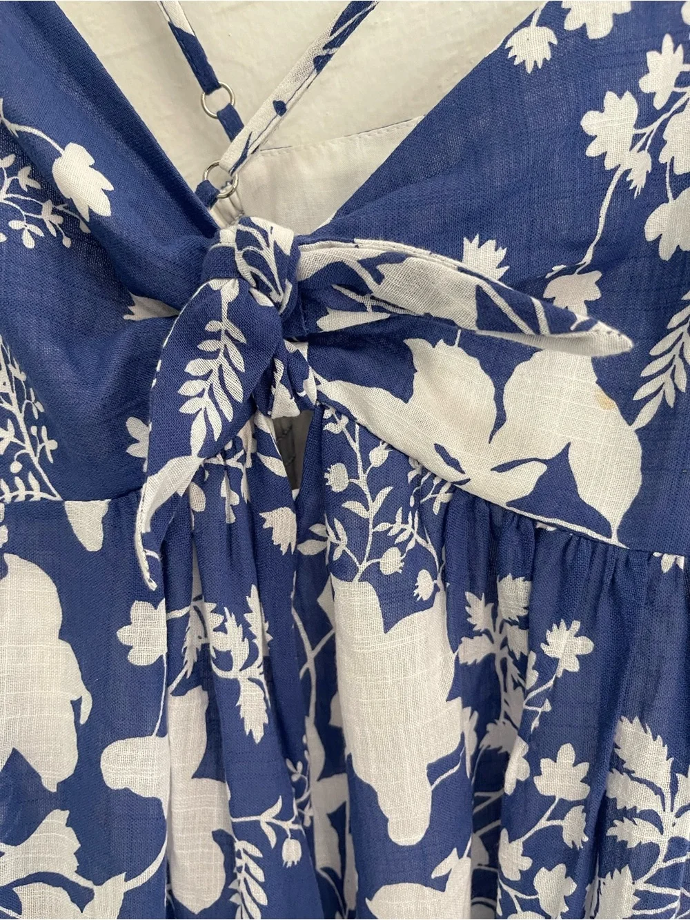 Zara Blue & White Floral Maxi Dress - Spaghetti Straps